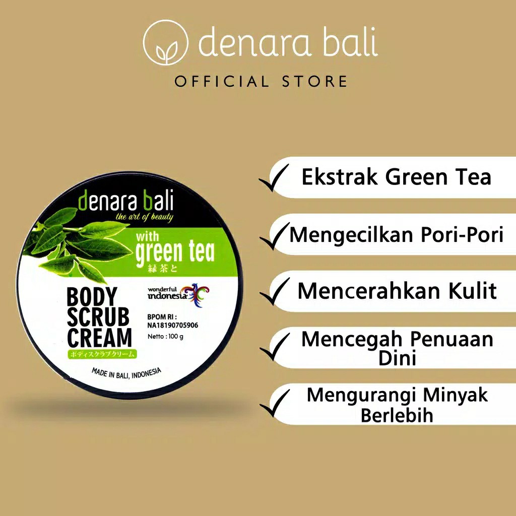 Denara Bali Body Scrub Cream Lulur Krim Green Tea 100gr 3