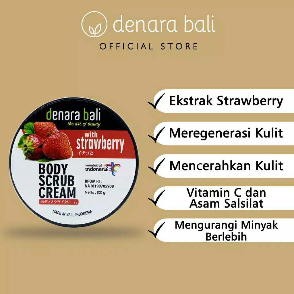 Denara Bali Body Scrub Cream Lulur Krim Strawberry 100gr 3