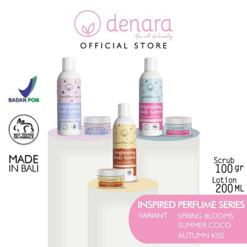 Denara Official Brightening Set Body Sceub Cream And Hand Body Lotion