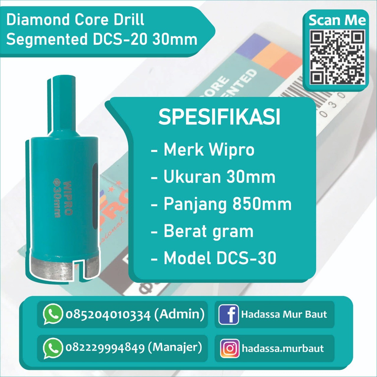 Diamond Core Drill Segmented DCS-20 30mm Wipro