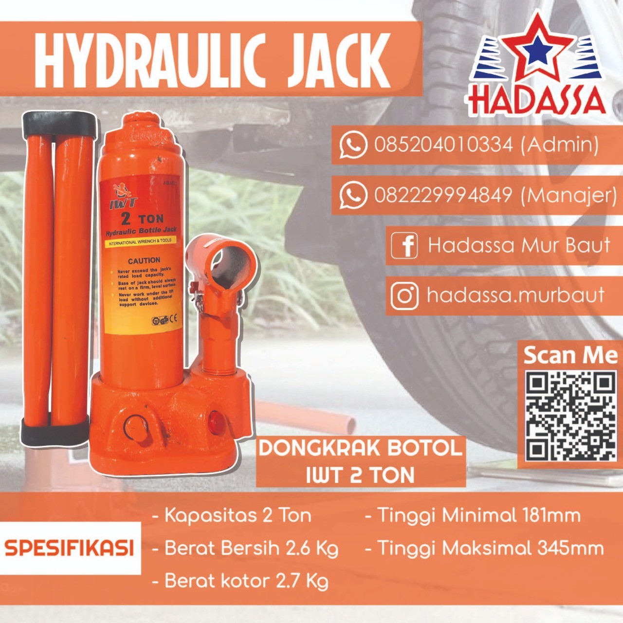 Dongkrak Botol Hydraulic IWT 2Ton