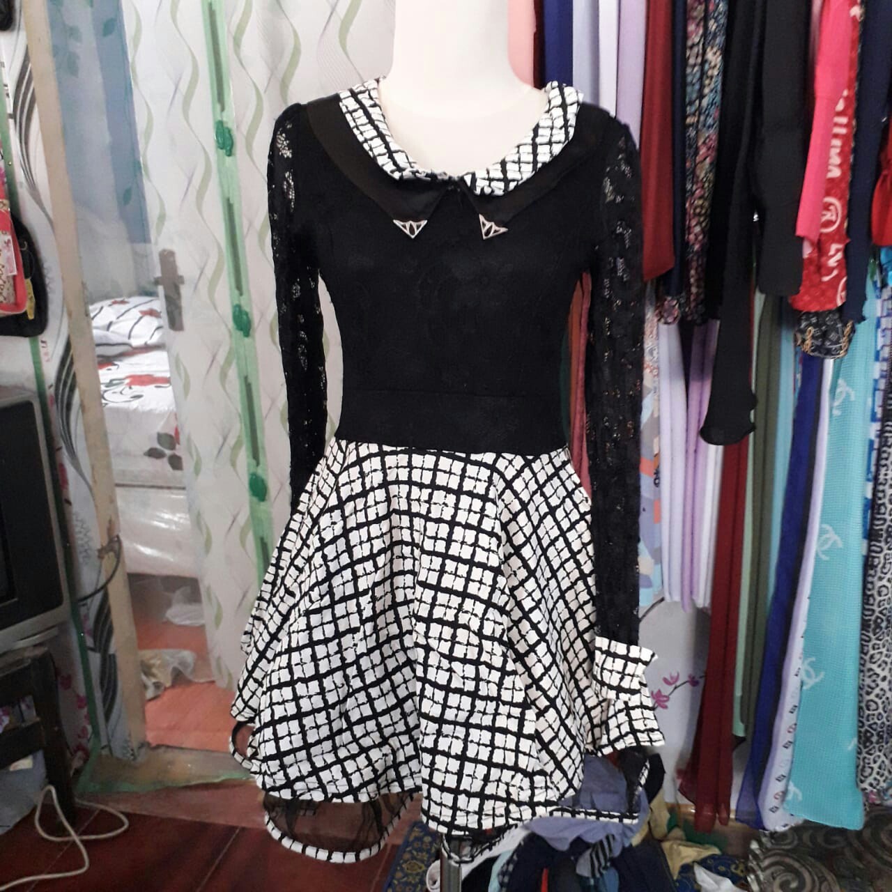 Dress Brukat Import Black