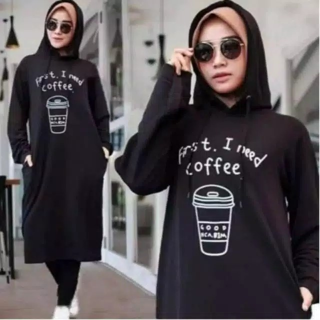 Dress Hoodie Wanita Jumbo I Need Coffee