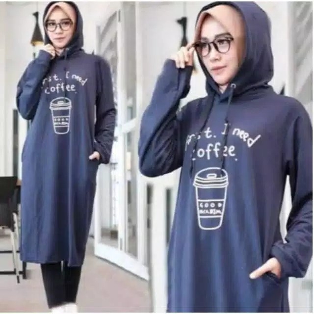 Dress Hoodie Wanita Jumbo I Need Coffee 2