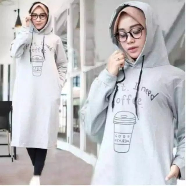 Dress Hoodie Wanita Jumbo I Need Coffee 3