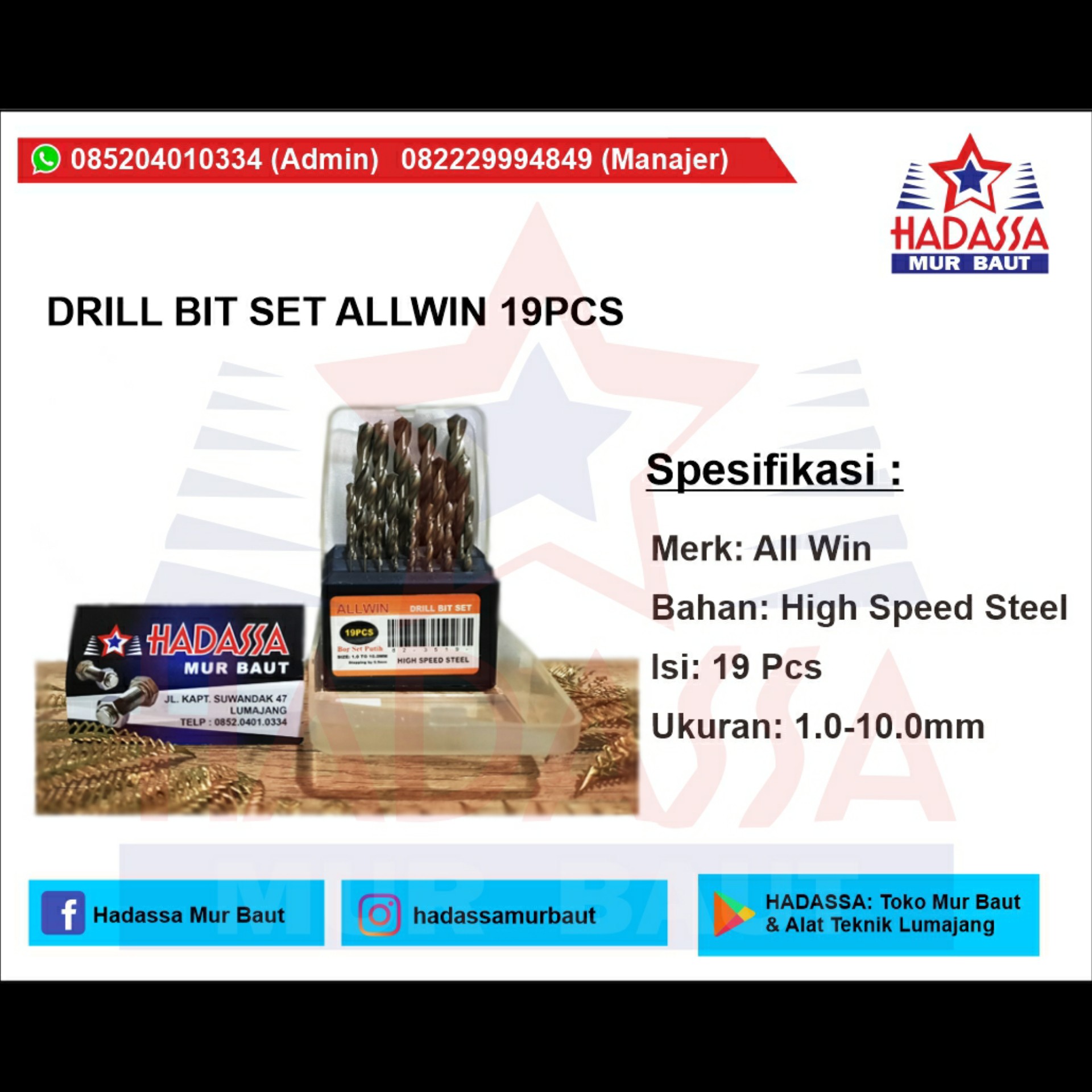 Drill Bit Set All Win 19 Pcs