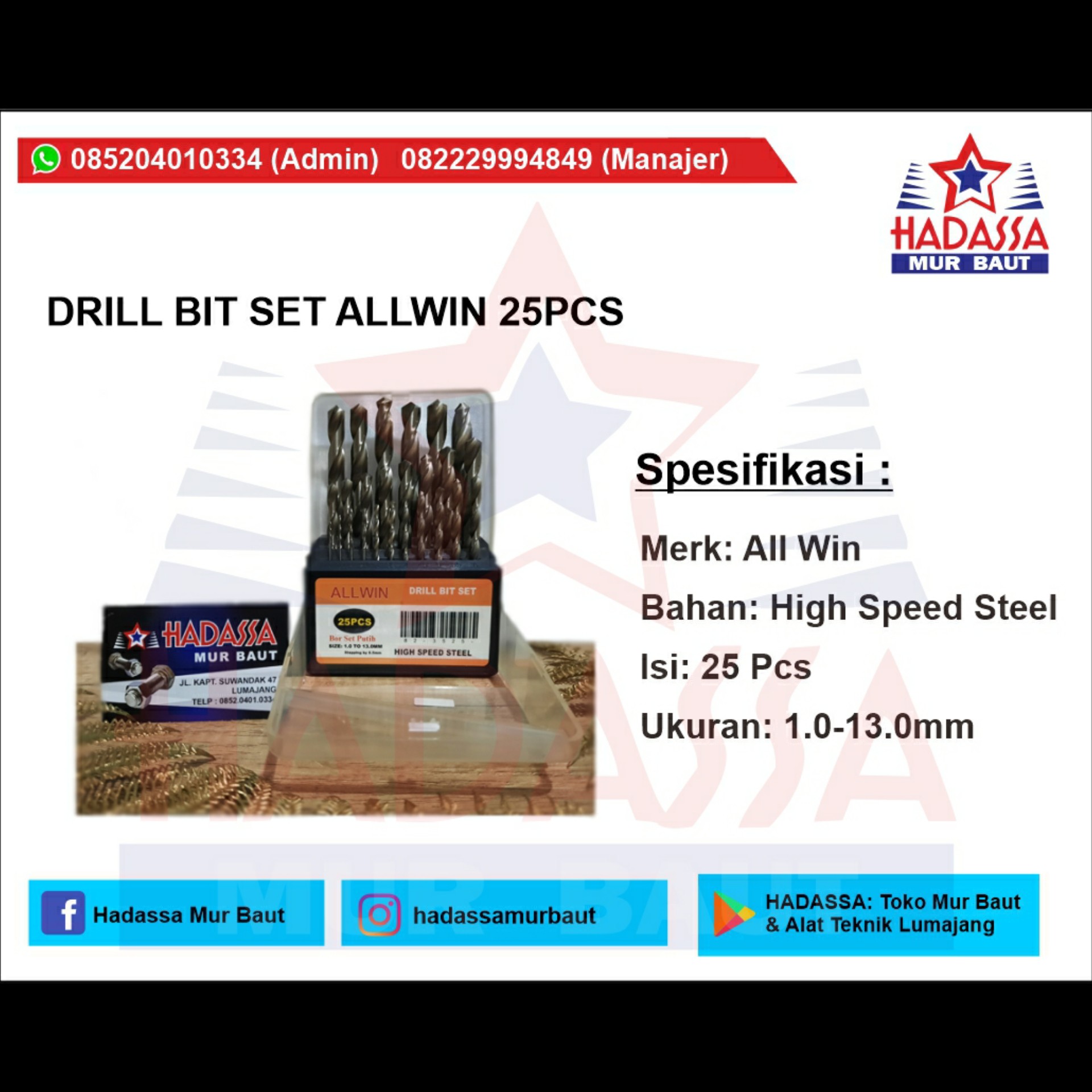 Drill Bit Set All Win 25 Pcs