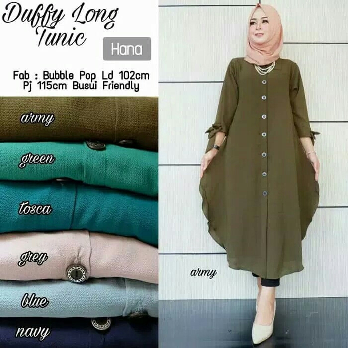 Duffy Long Tunik Baju Muslim Wanita Bahan Twiscone - Navy 2