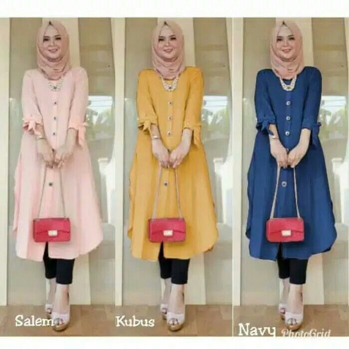 Duffy Long Tunik Baju Muslim Wanita Bahan Twiscone - Navy 3