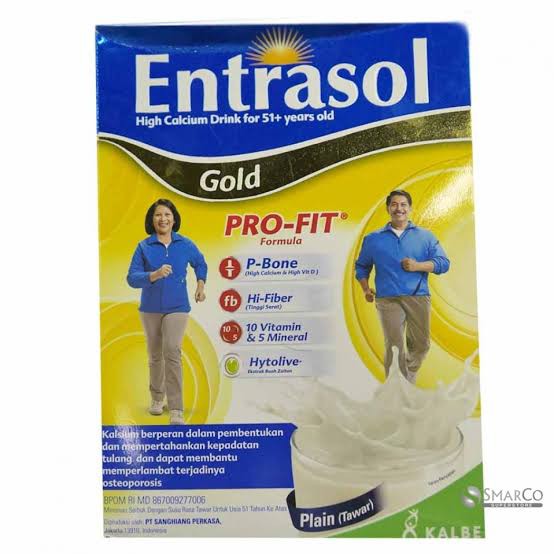 ENTRASOL GOLD SUSU KALSIUM PLAIN KOTAK 185 GR