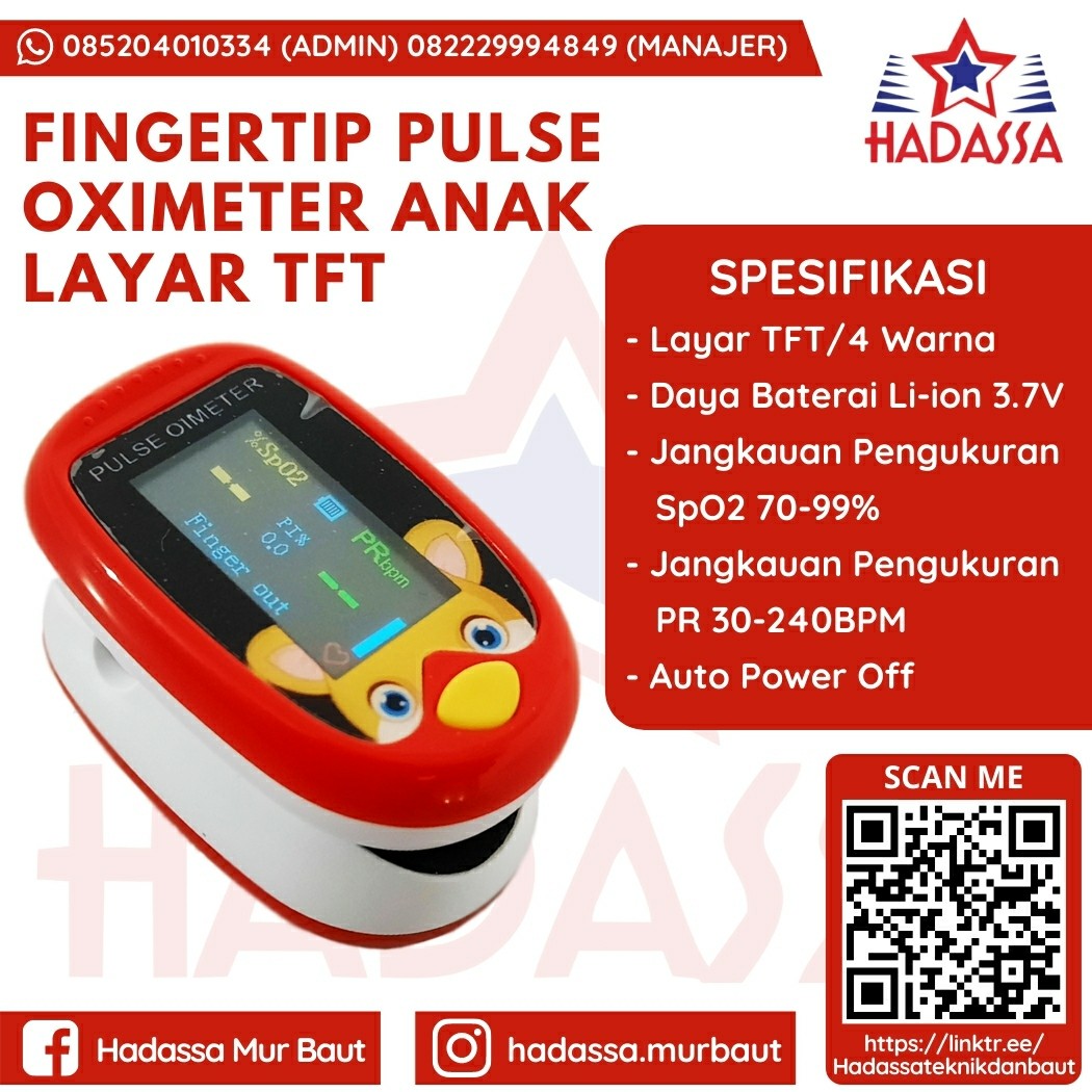 Fingertip Pulse Oximeter Anak Layar TFT 4 Warna