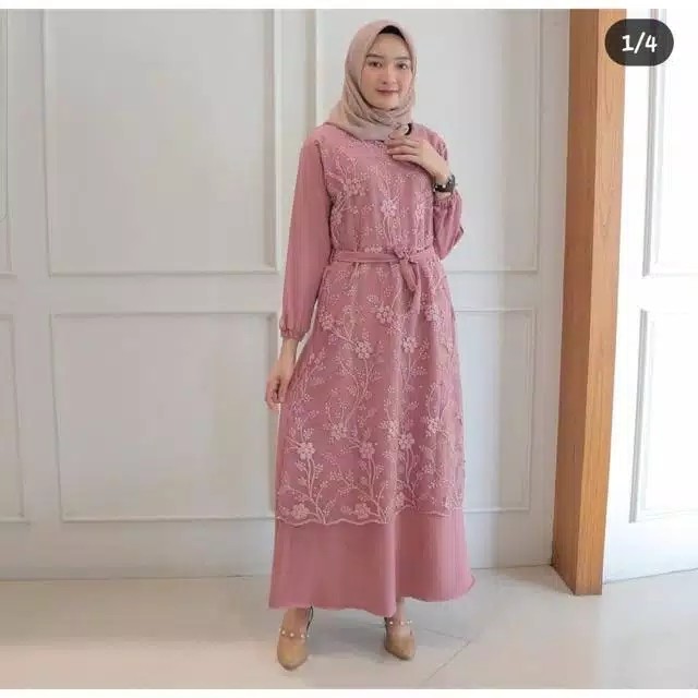 GAMIS SWAN TILE KEBAYA RINIA MAXY BROKAT MOSCREPE DRESS PREMIUM 3