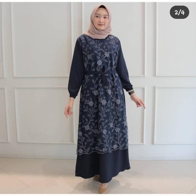 GAMIS SWAN TILE KEBAYA RINIA MAXY BROKAT MOSCREPE DRESS PREMIUM 5