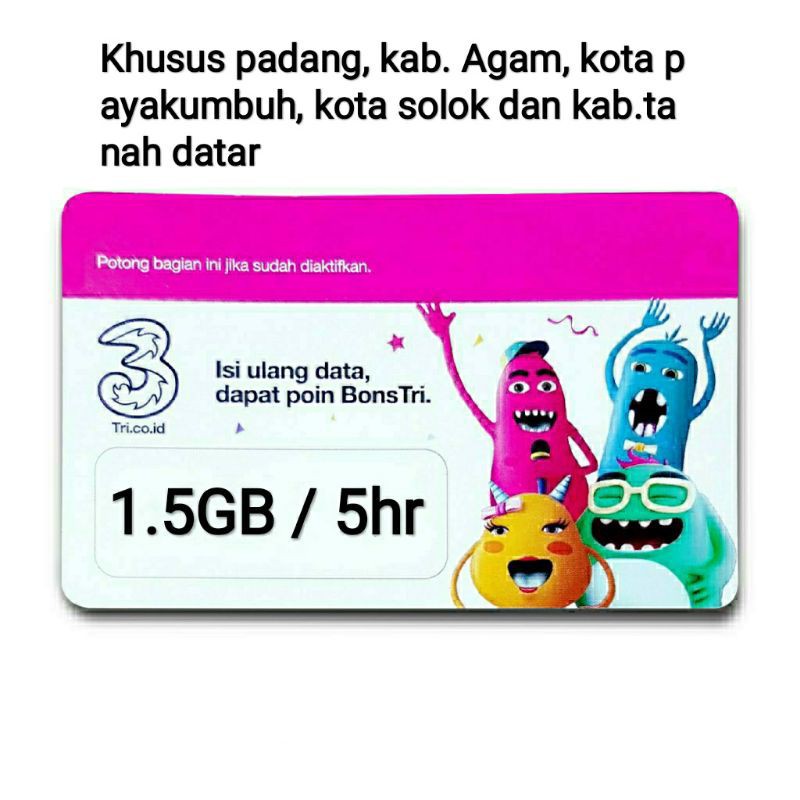 GROSIR Voucher Tri 1GB 500mb Lokal 5hari lokal sumbar