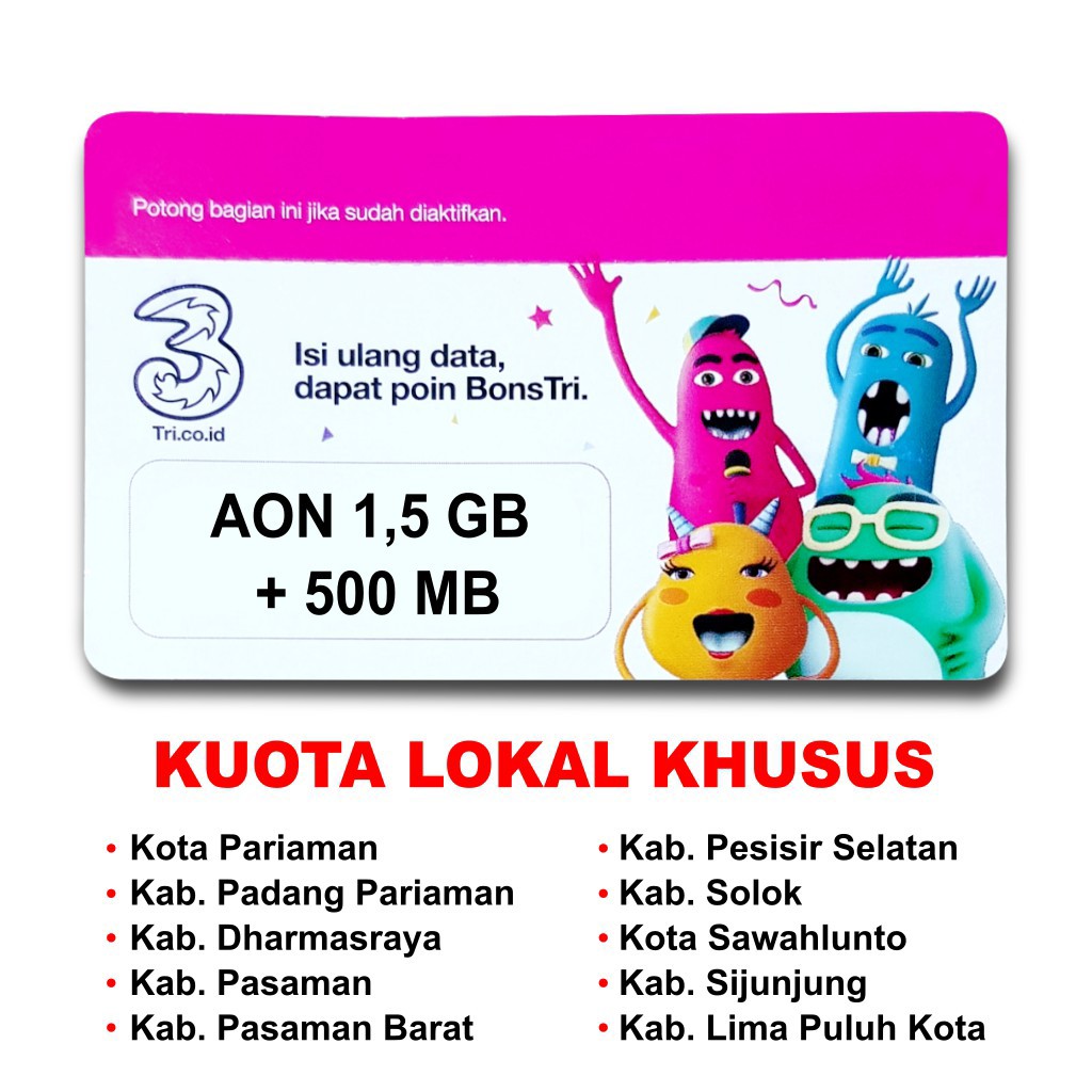 GROSIR Voucher Tri 1GB Dan 500mb Aon Plus 500mb Reguler