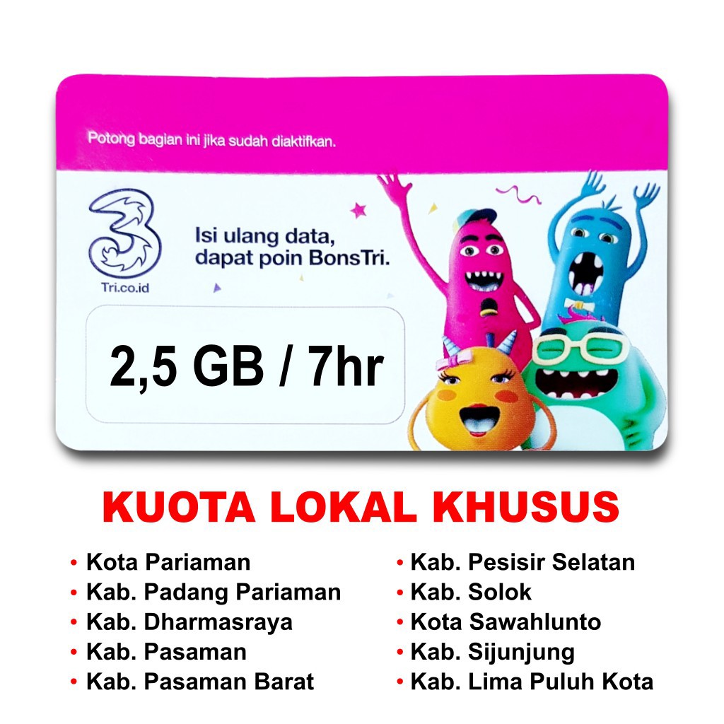 GROSIR Voucher Tri 2GB Plus 500mb Aktif 7hari