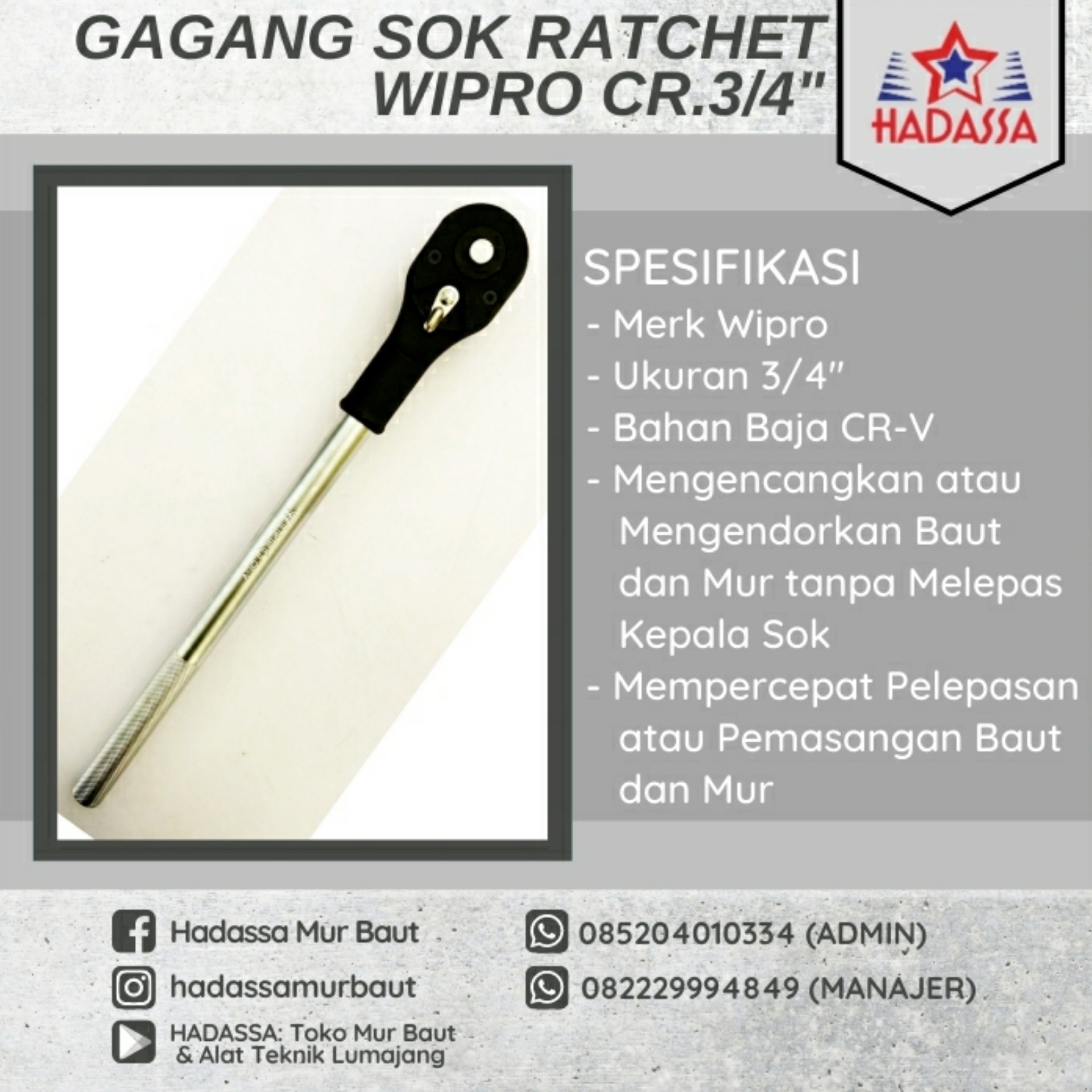 Gagang Sok Ratchet Wipro Cr3per4Inch