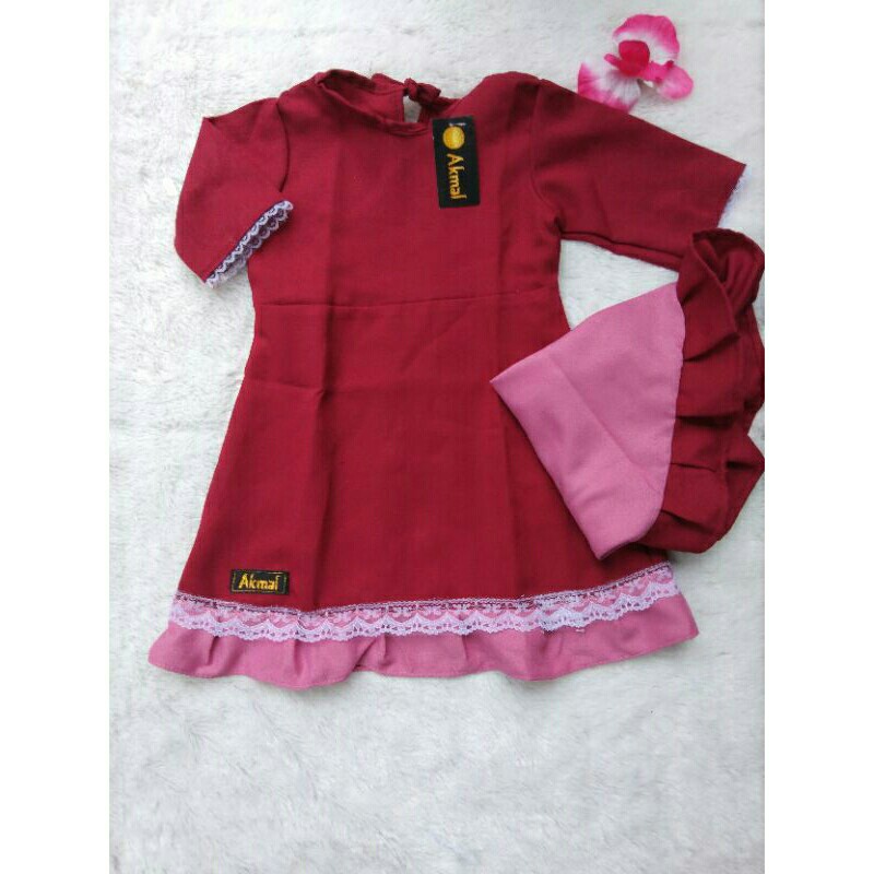 Gamis anak gamis bayi 1 set dengan hijab 2