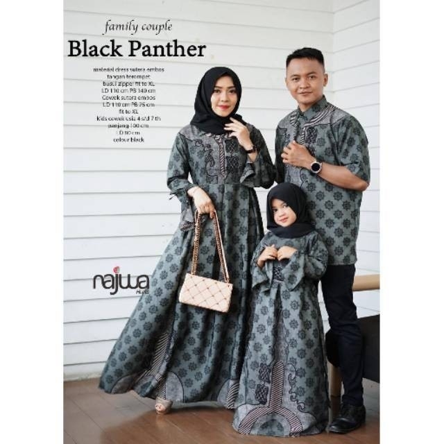 Gamis plus gamis kids plus kemeja black panther couple  3