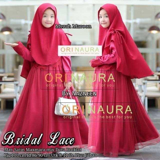 Gamis plus khimar kids bridal Lace syari original  2