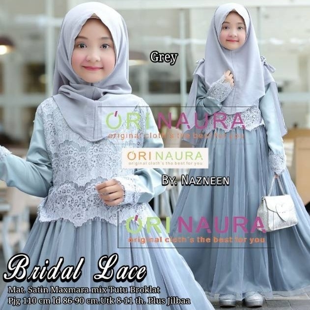 Gamis plus khimar kids bridal Lace syari original  4