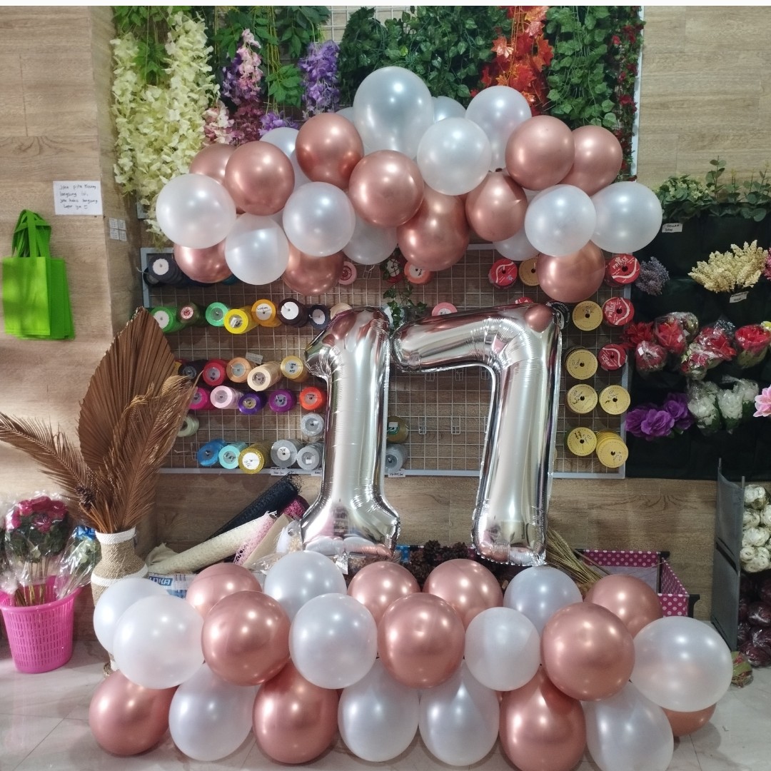 Garland Sweet Seventeen Putih Metalik X Rose Gold Chrome 17