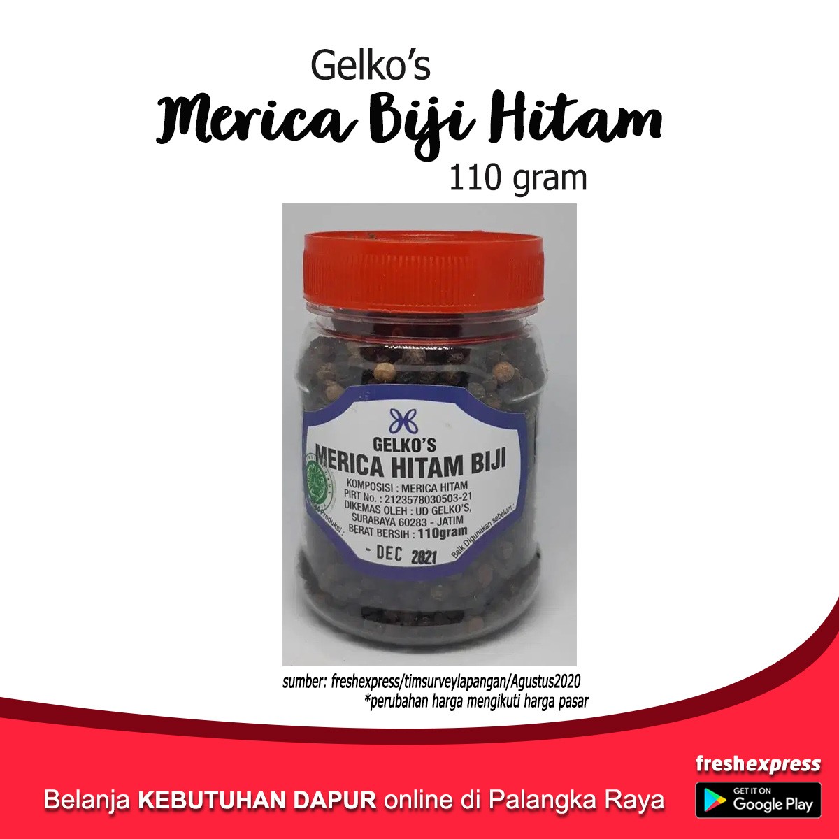 Gelkos Merica Hitam Biji 110 Gram