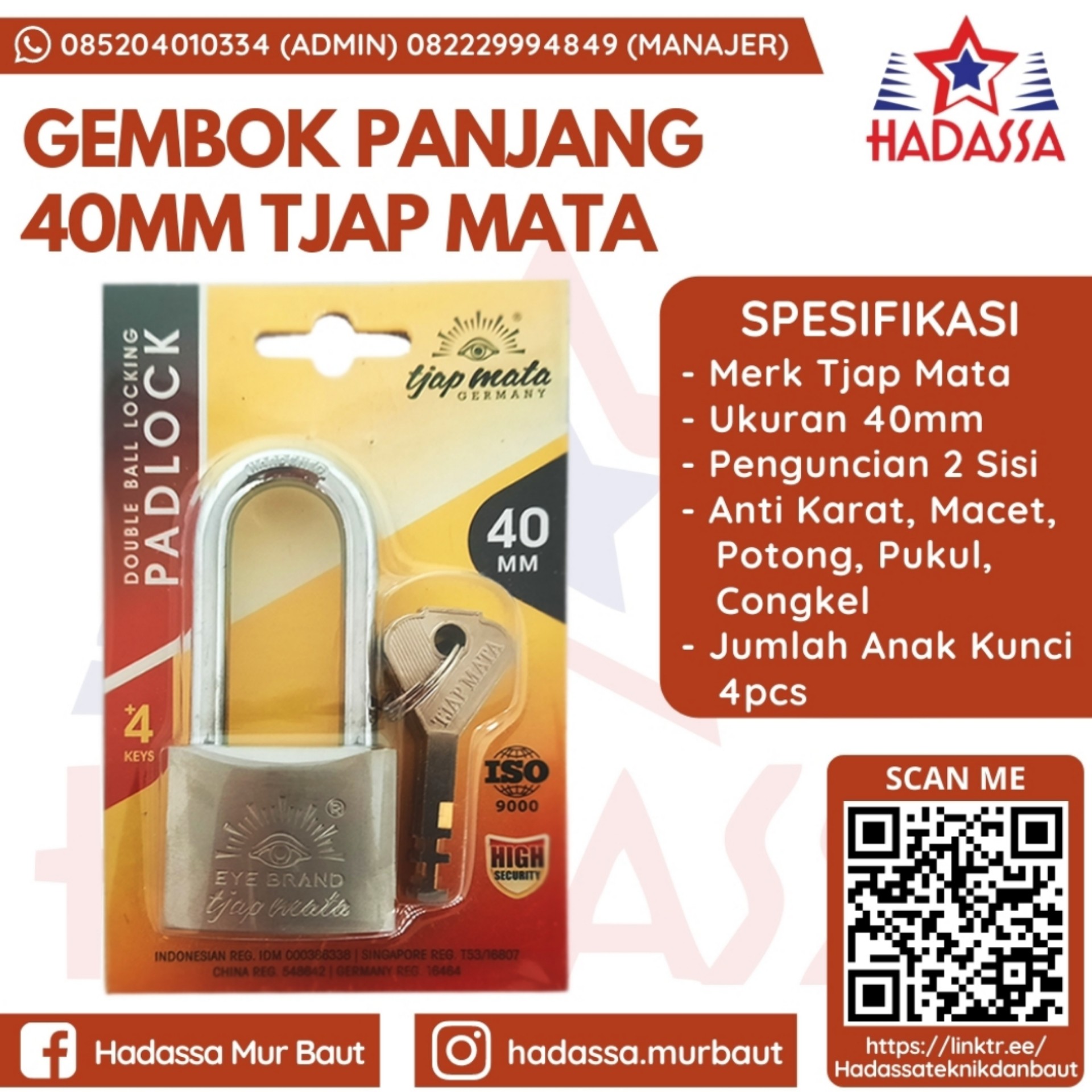 Gembok Panjang 40mm Tjap Mata