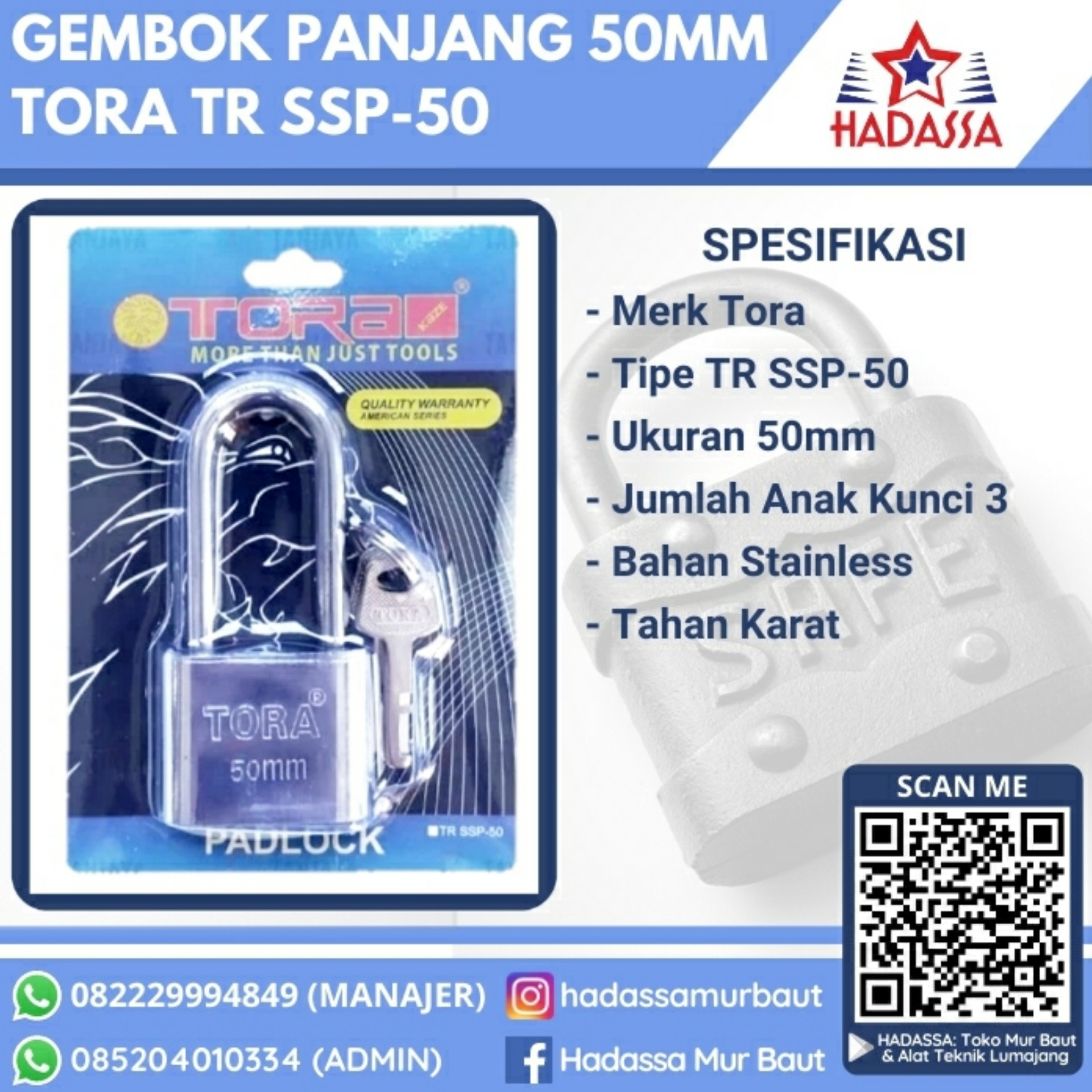 Gembok Panjang 50mm Tora TR SSP-50