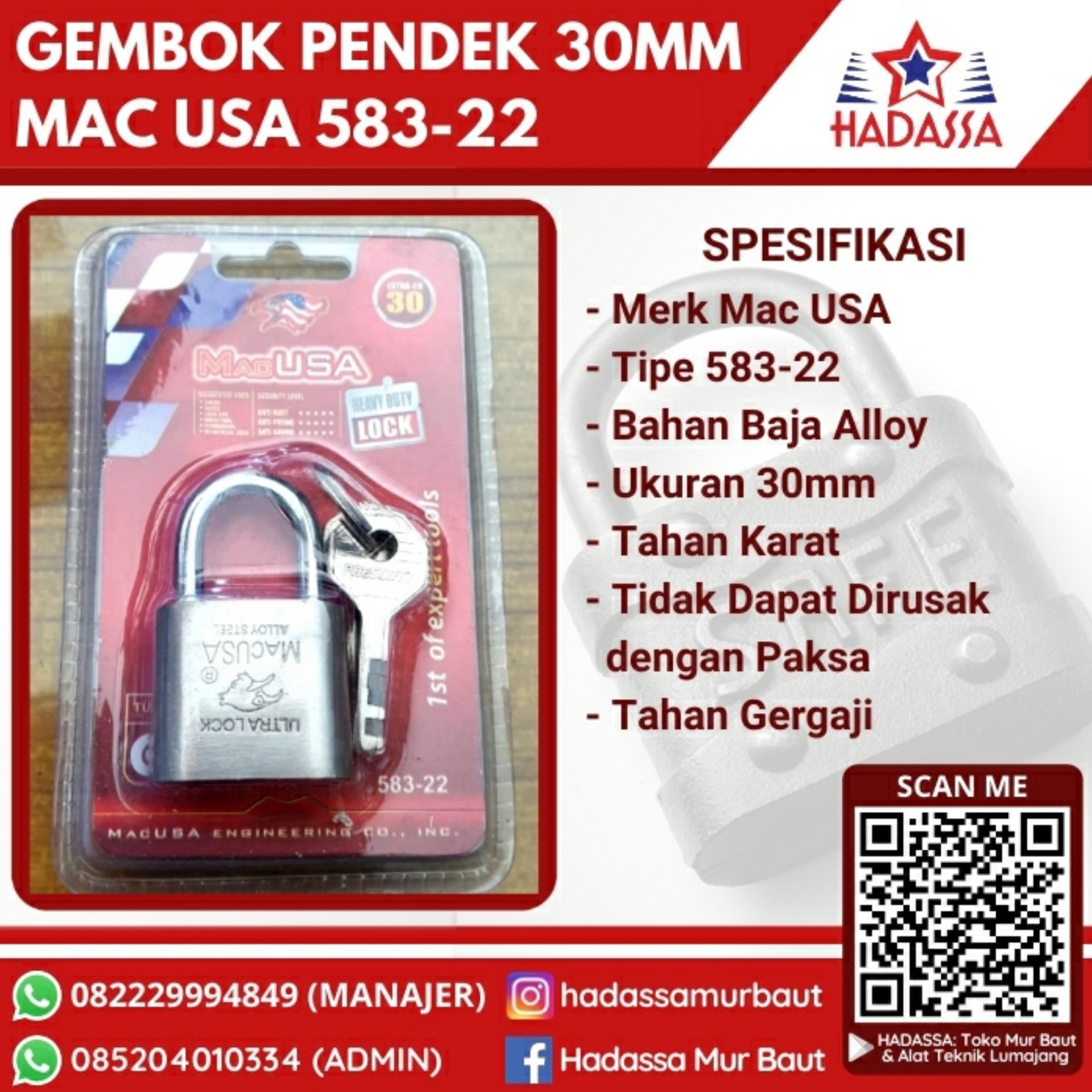 Gembok Pendek 30mm Mac USA 583-22