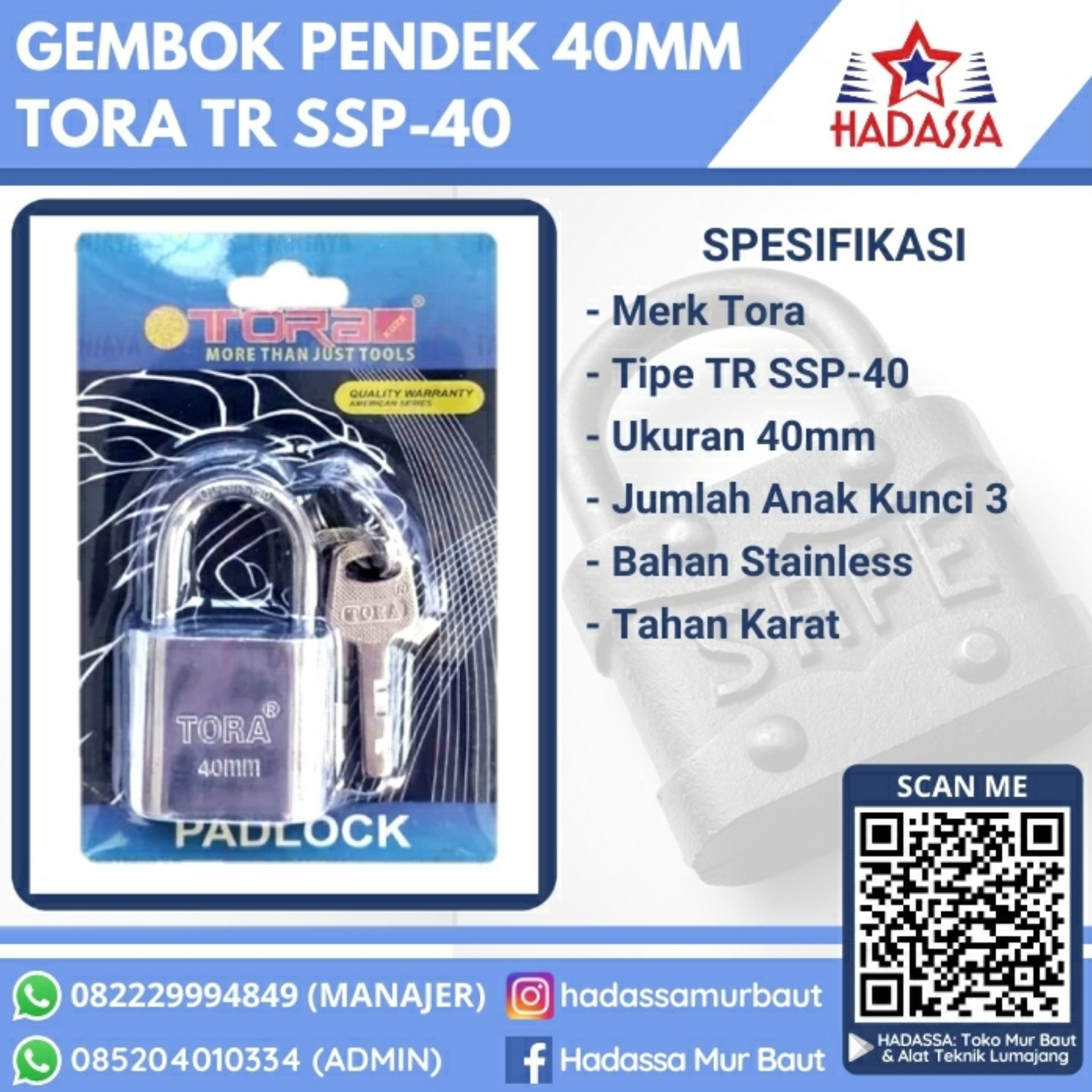 Gembok Pendek 40mm Tora TR SSP-40