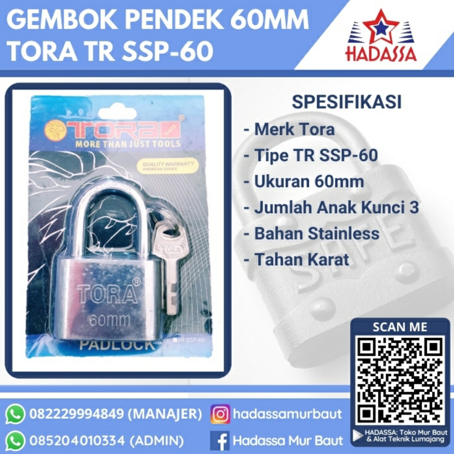 Gembok Pendek 60mm Tora TR SSP-60