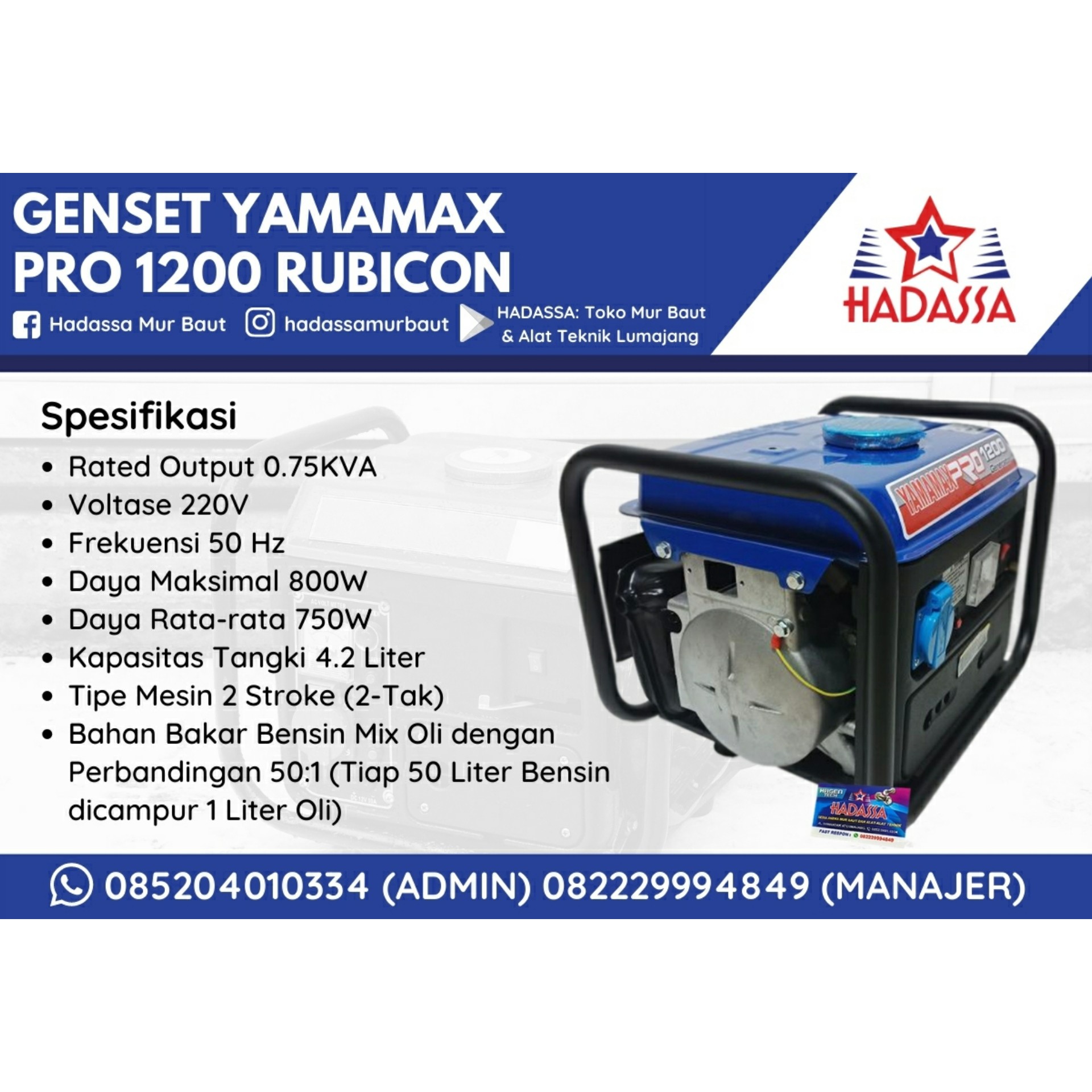 Genset Yamamax Pro 1200 Rubicon