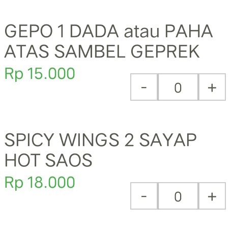 Gepo 1 dada atau paha Atas Sambal Geprek