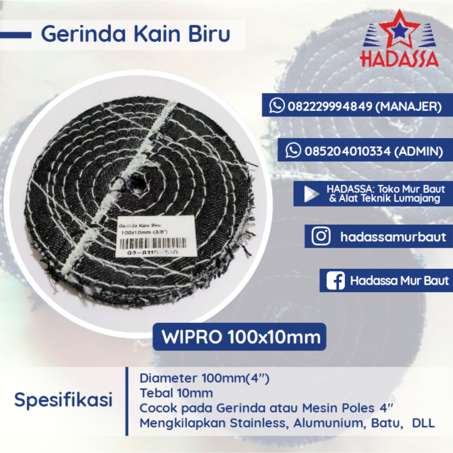 Gerinda Kain Biru Wipro 100x10mm