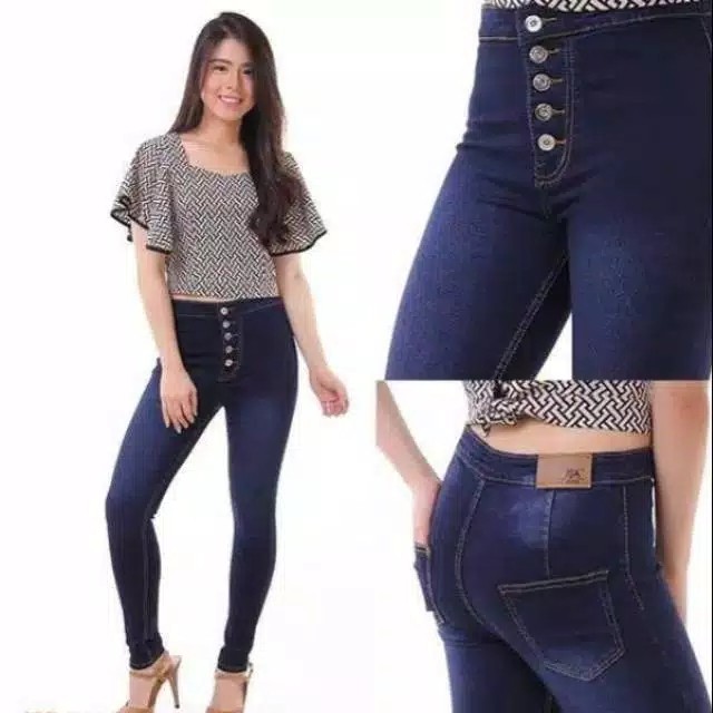 HIGHWAIST KANCING 5 CELANA JEANS WANITA  HW LIMA BUTTON 4