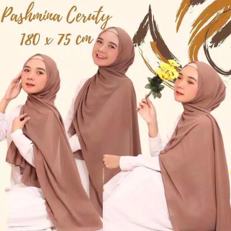 Hijab Pashmina Ceruty Babydol Jahit Tepi