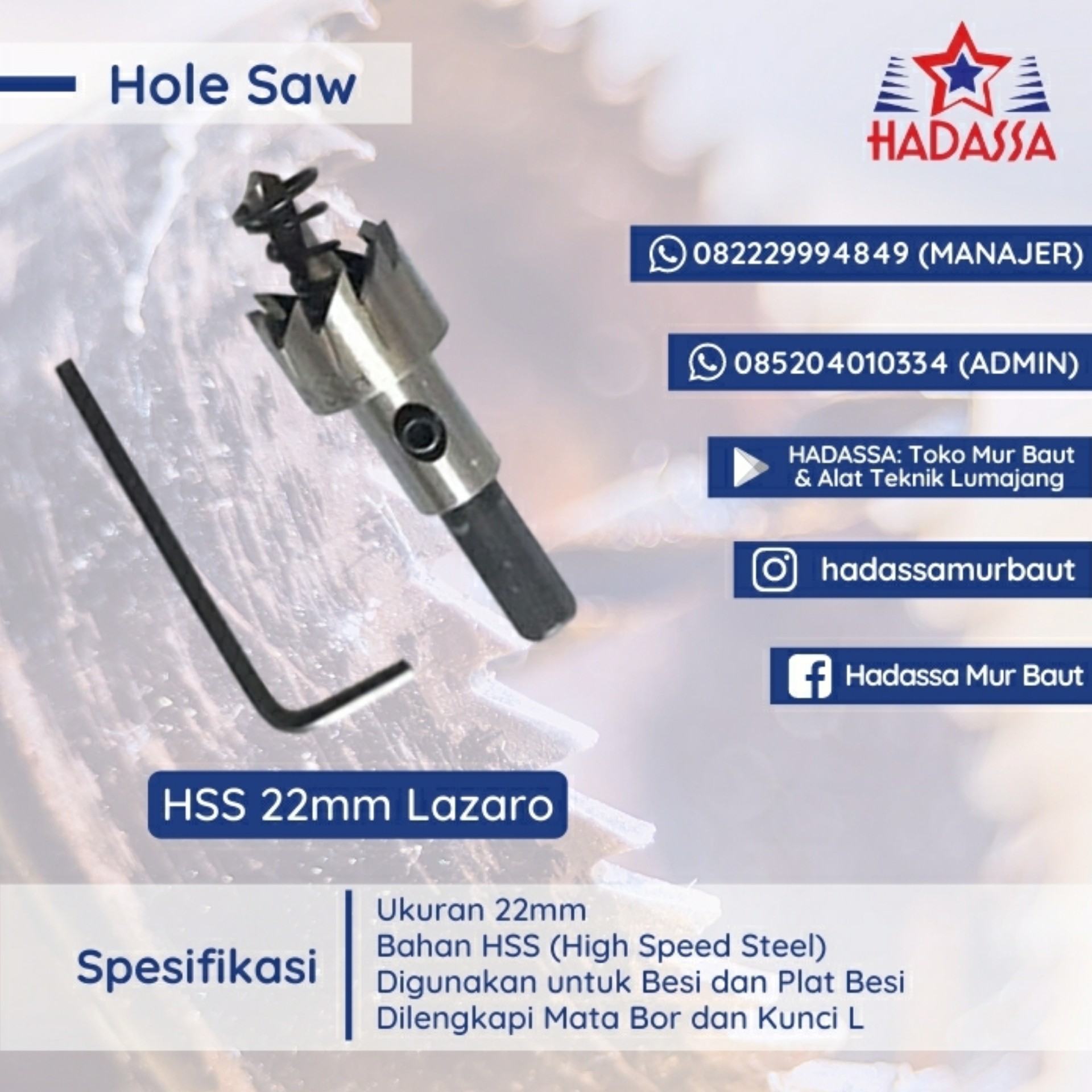 Hole Saw HSS 22mm Lazaro