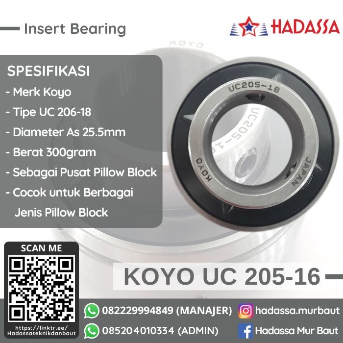 Insert Bearing Koyo UC 205-16