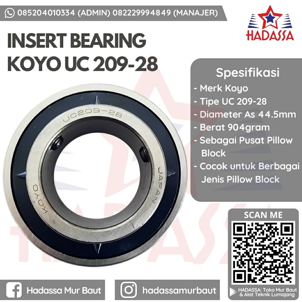 Insert Bearing Koyo UC 209-28