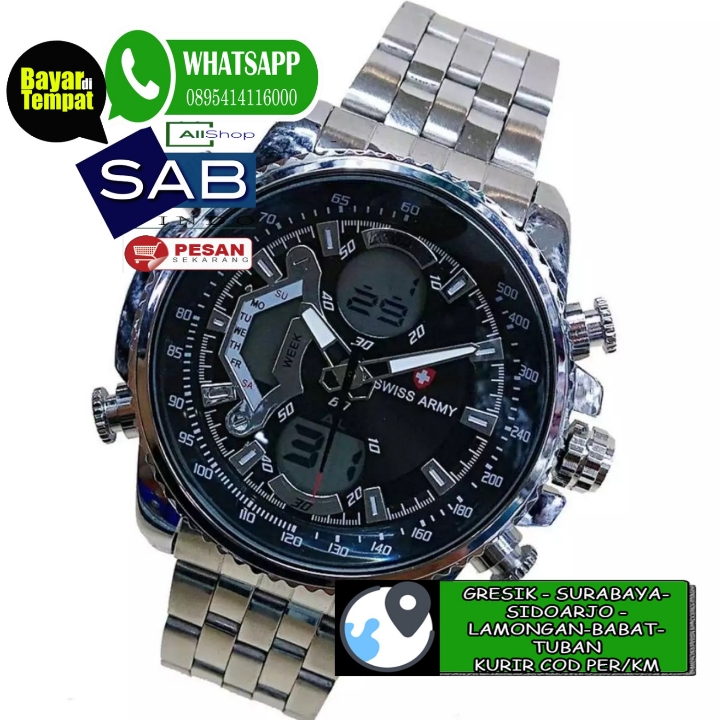 JAM TANGAN ORIGINAL FASHION PRIA  SWISS ARMY DUAL TIME WATER RESIST