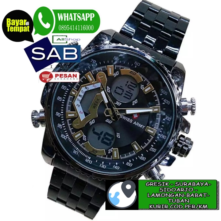 JAM TANGAN ORIGINAL FASHION PRIA  SWISS ARMY DUAL TIME WATER RESIST