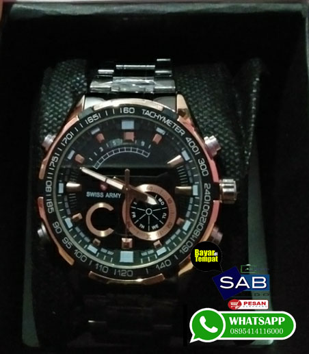 JAM TANGAN PRIA SWISS ARMY DOUBLE TIME RANTAI GLOD- BLACK