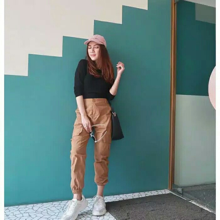 JOGGER CARGO PANTS WANITA  JOGER SAKU SAM