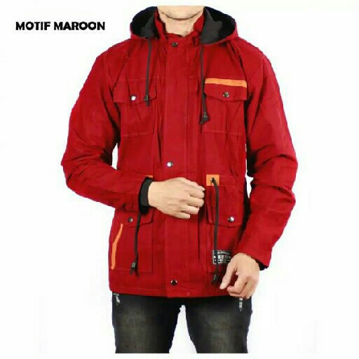 Jaket Parka Motif Maroon