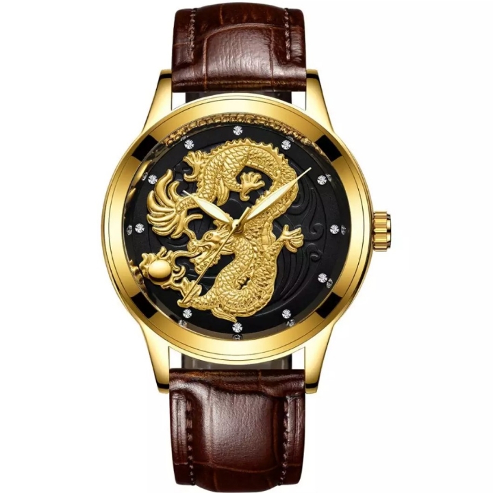 Jam Tangan Pria 3d Dragon Brown- Black