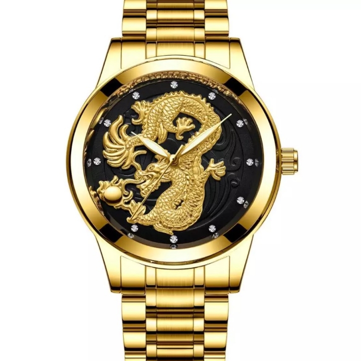 Jam Tangan Pria Dragon 3d Black- Glod