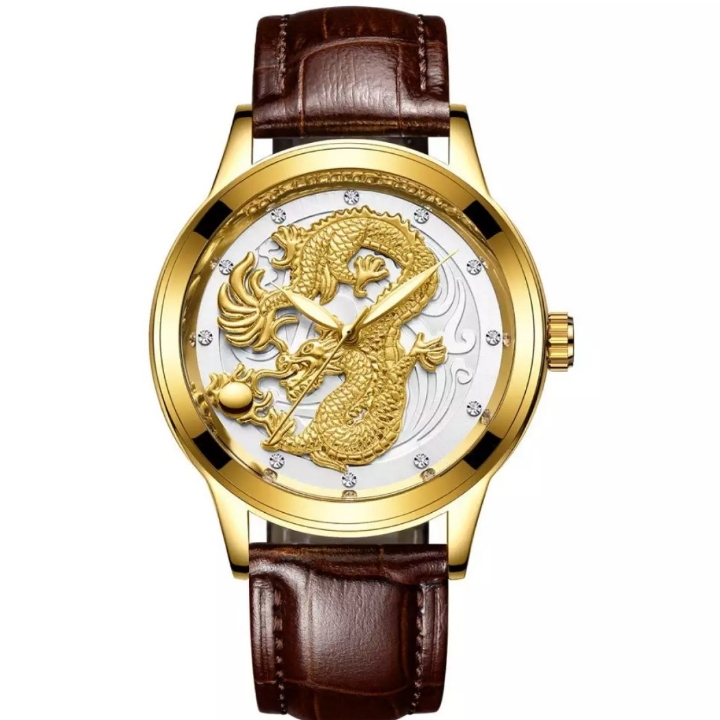 Jam Tangan Pria Dragon 3d White- Brown