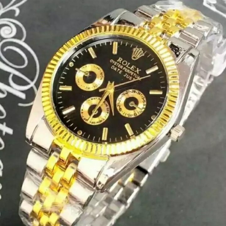 Jam Tangan Pria Rolex Silver Black Kombi Gold