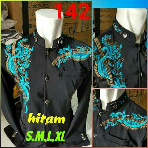 Jasko Hitam Bordir Biru Cerah